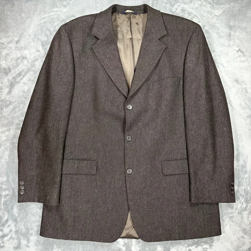 Brooks Brothers 346 Mens 43L Brown Herringbone Wool 3 Button Blazer Sport Coat